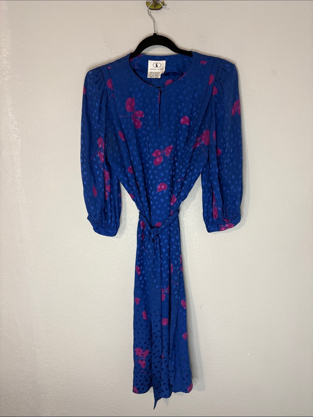 Flora Kung Silk Vintage Floral Blue Dress 14
